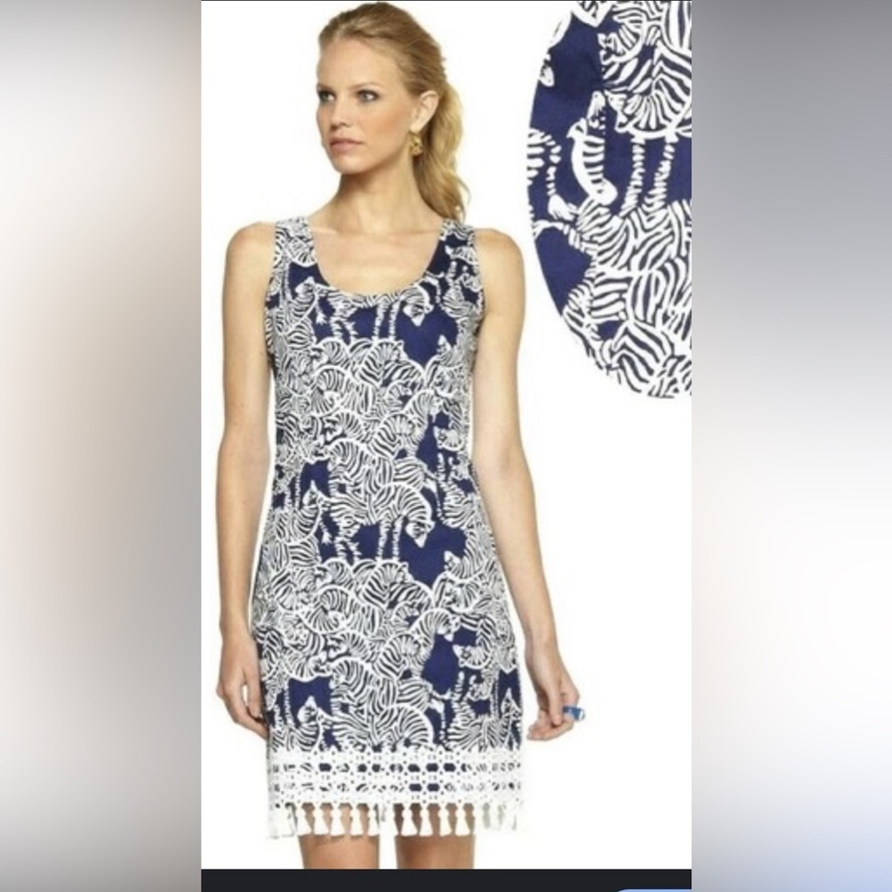 Lilly Pulitzer Zebra Pattern Midi Dress in Navy and white